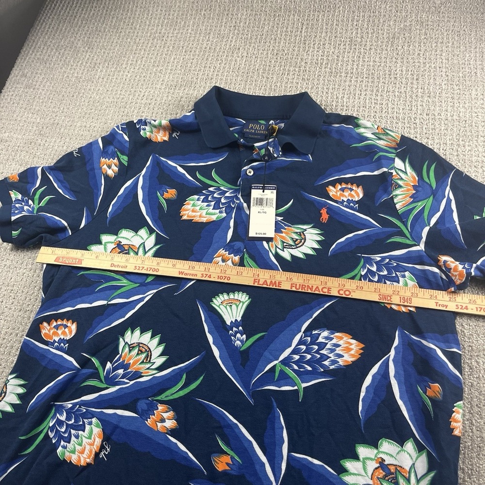 Polo Ralph Lauren Classic Fit Polo Shirt Mens XL Navy Floral Graphic NEW - Picture 7 of 10